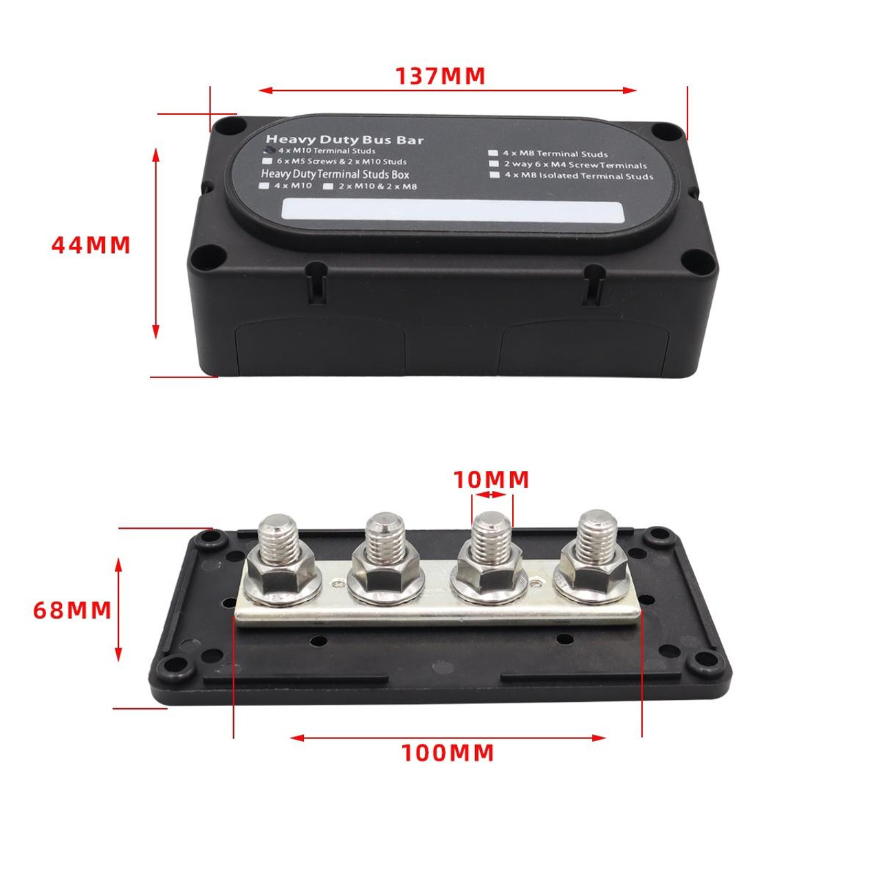 CP-3090 1 Pair 300A 48V 4-way M10 Terminal Busbar(Black + Red