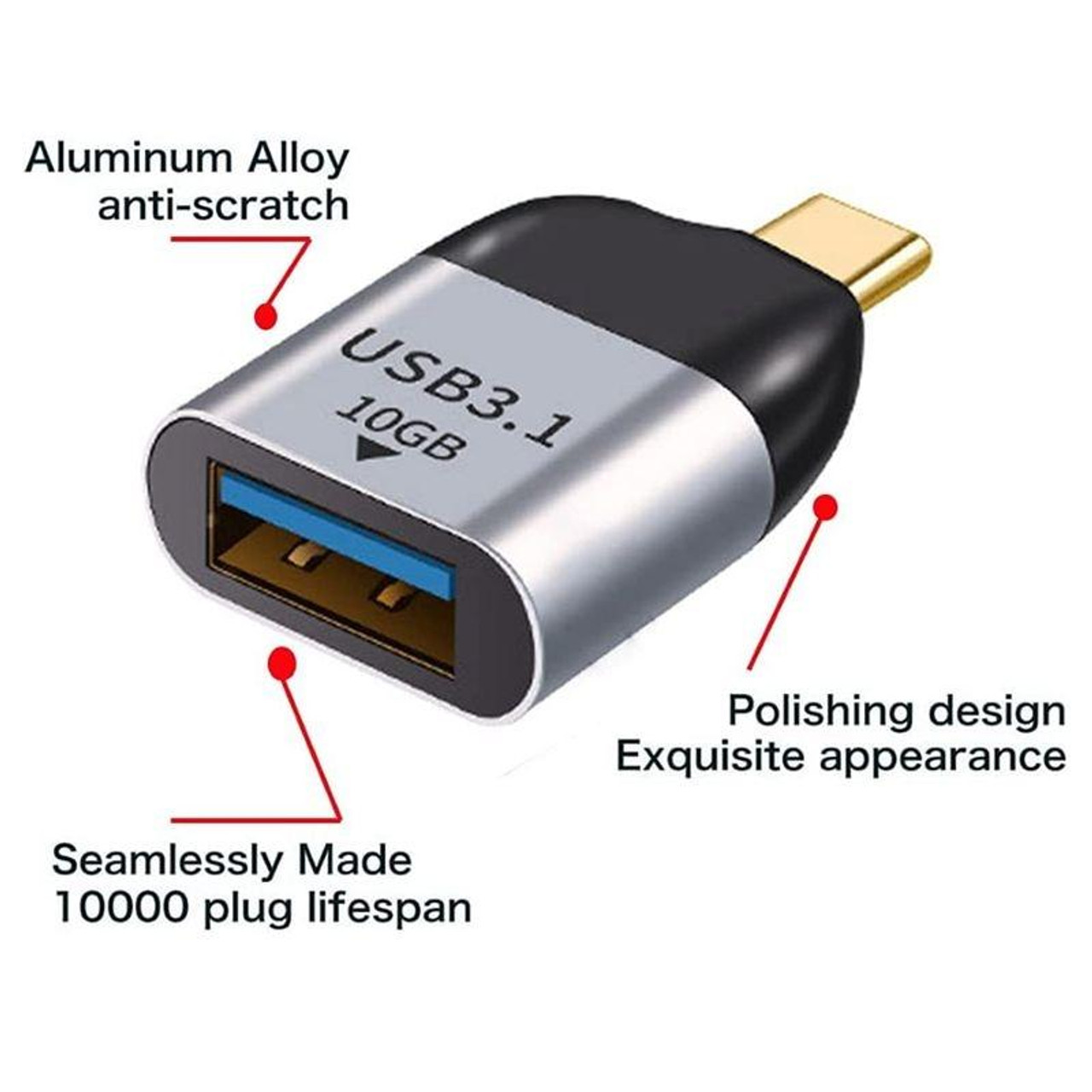 USB-C Male to USB 3.0 Female OTG Adapter Gray Aluminum Alloy Type