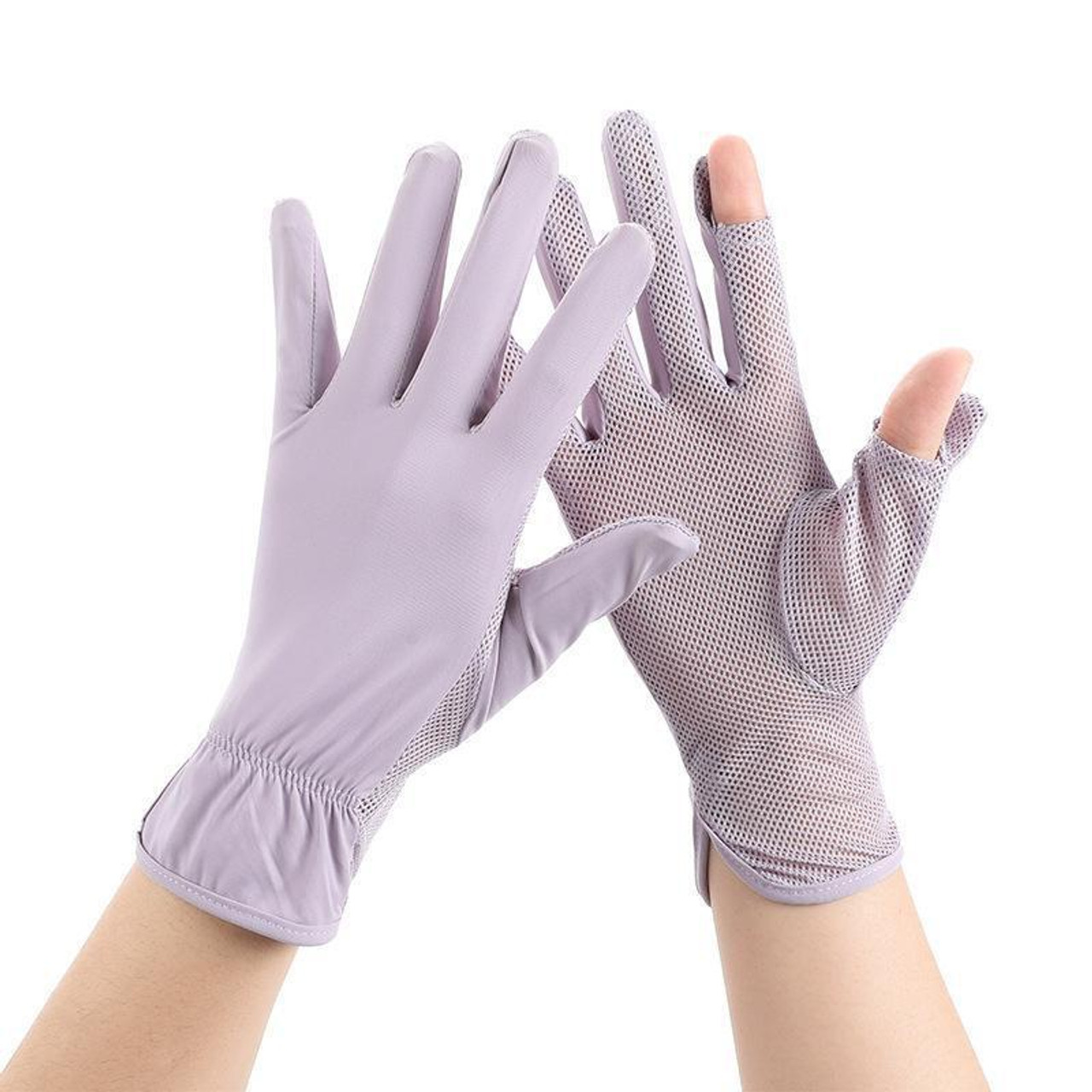 1pair Summer Sunscreen Breathable Thin Anti-ultraviolet Finger Fishing Ice  Silk Gloves Free Size(Clove Purple), snatcher