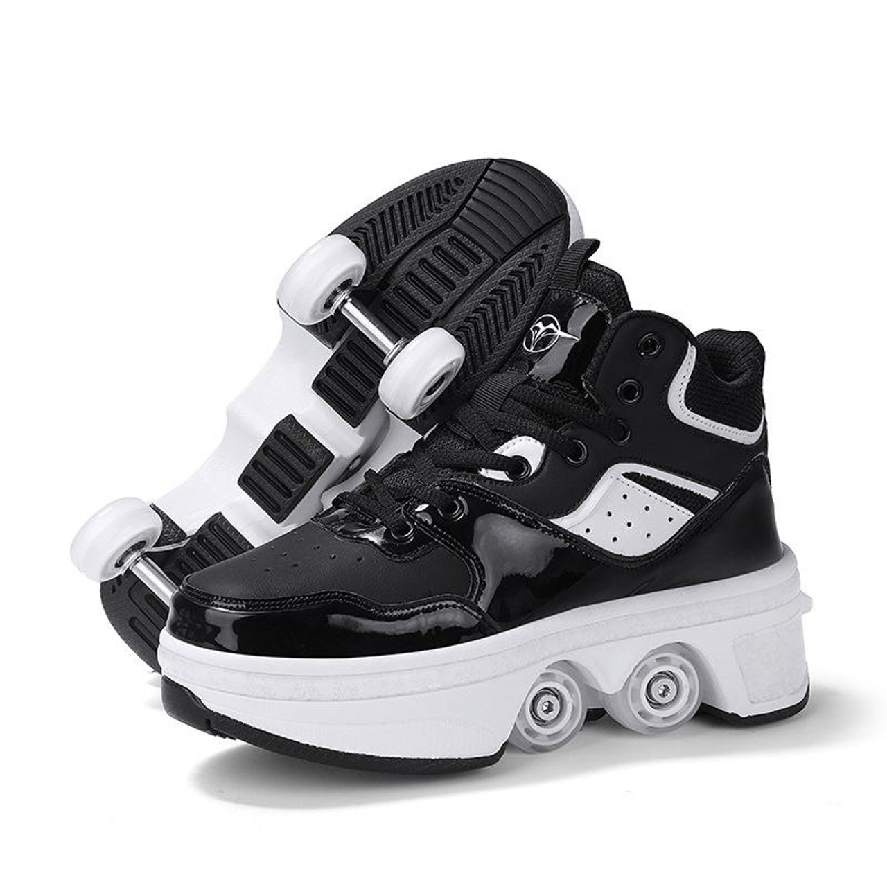 DF06 Walking Shoes Four-wheel Retractable Roller Skates, Size:34(Milky  White Black)