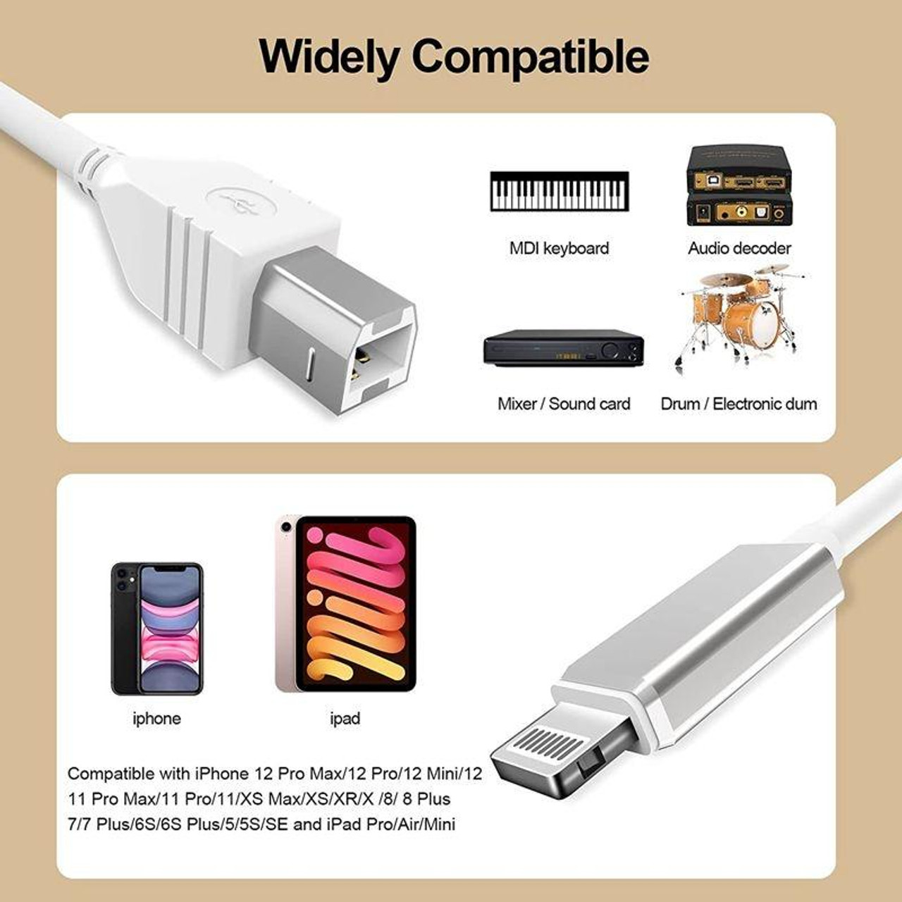 Midi OTG Piano Cable For iPhone MIDI USB Instrument Keyboard Phone