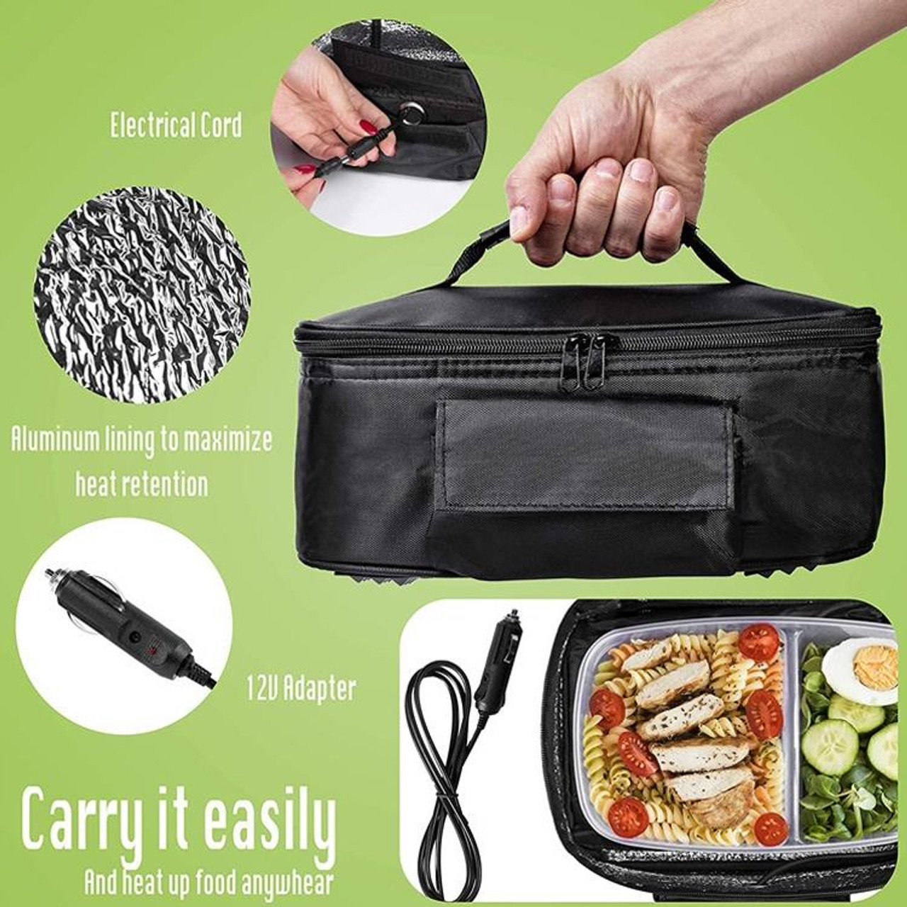 Zone Tech Food Heating Lunch Box - Insulated Warmer & Heater Black Lunch  Box for Meals Reheating & Food Cooking -Picnics, Travelling, Office &  Camping