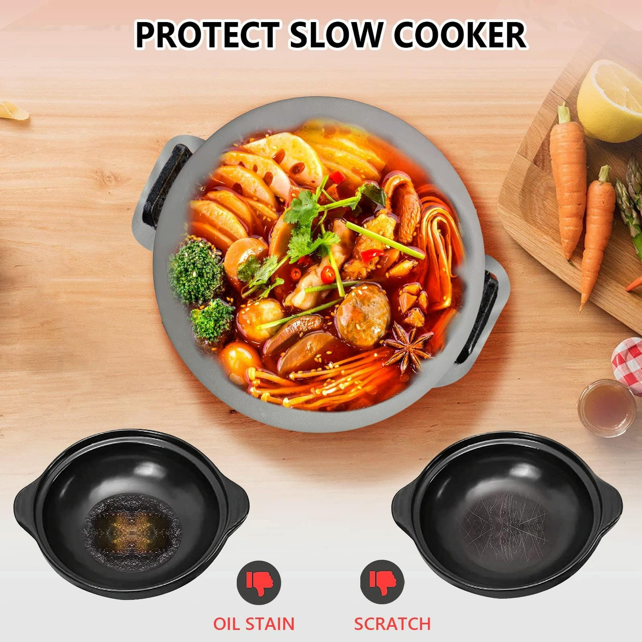 Slow Cooker Liners Divider, Large Size Crock Pot Liners Divider Insert  Reusable Silicone Cooking Liner Dishwasher Safe, Fit 6qt To 8qt For Slow  Cooker