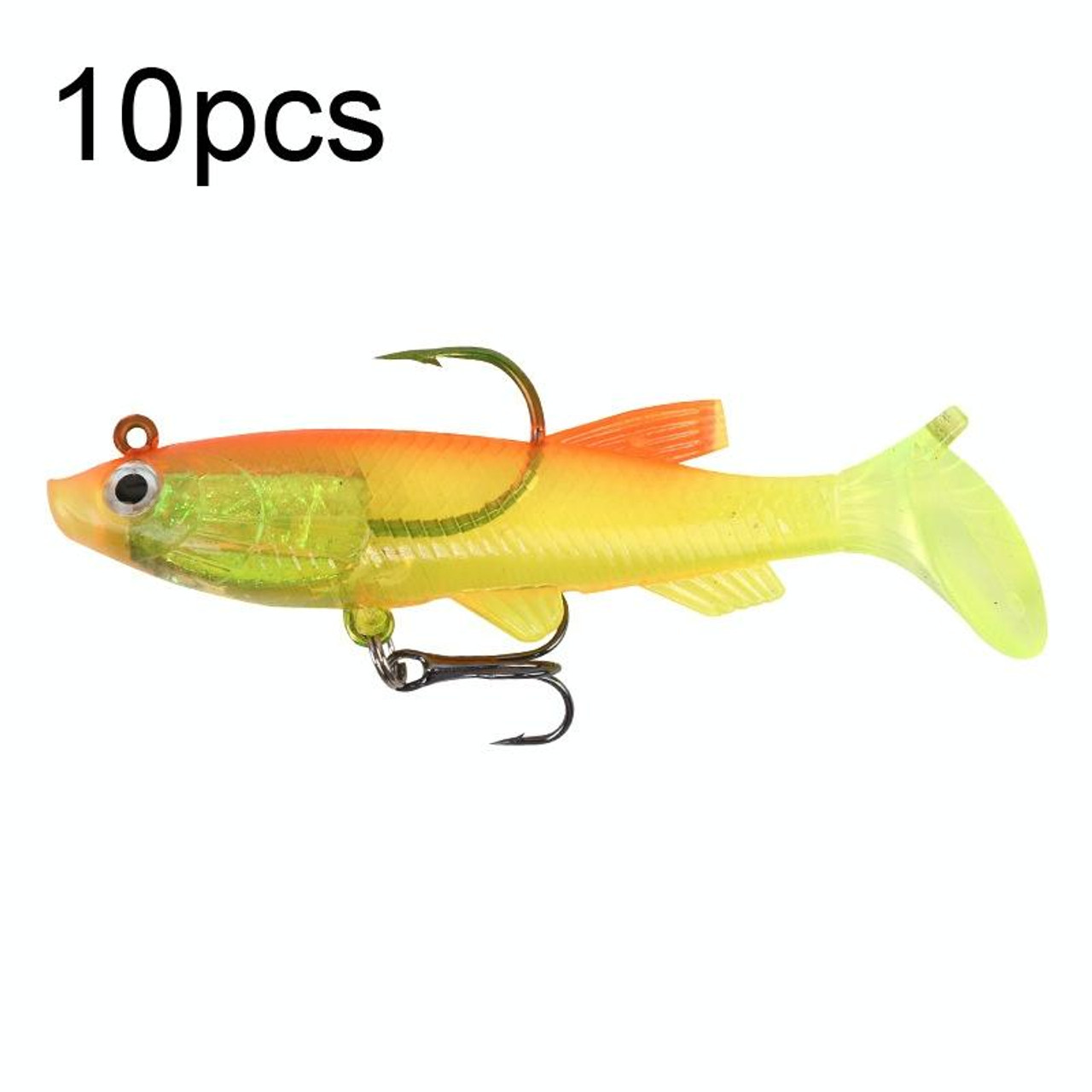 10pcs Roadrunner Soft Lures Leadheads Luminous Lures(Yellow T Tail),  snatcher