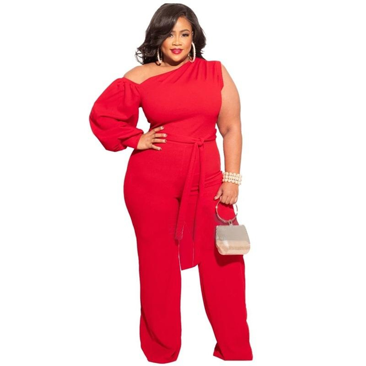 Women Plus Size Sweatpants Wide Leg Pants (Color:Red Size:XL