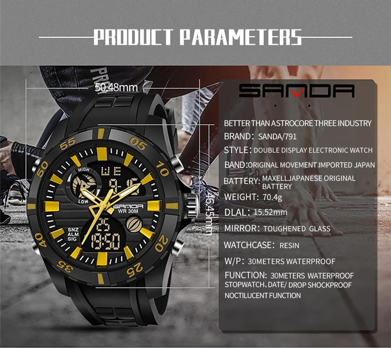 Sanda Luxury Men's Digital Sports Watch 5atm Waterproof Electronic  Wristwatch Shock-resistant Men's Clock | SHEIN USA