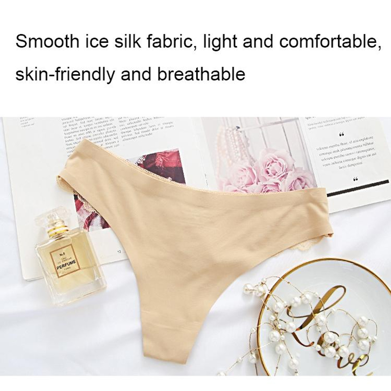 3pcs Ice Silk Seamless One-piece Underwear Women Sexy Lace Thongs(Light  Grey), snatcher