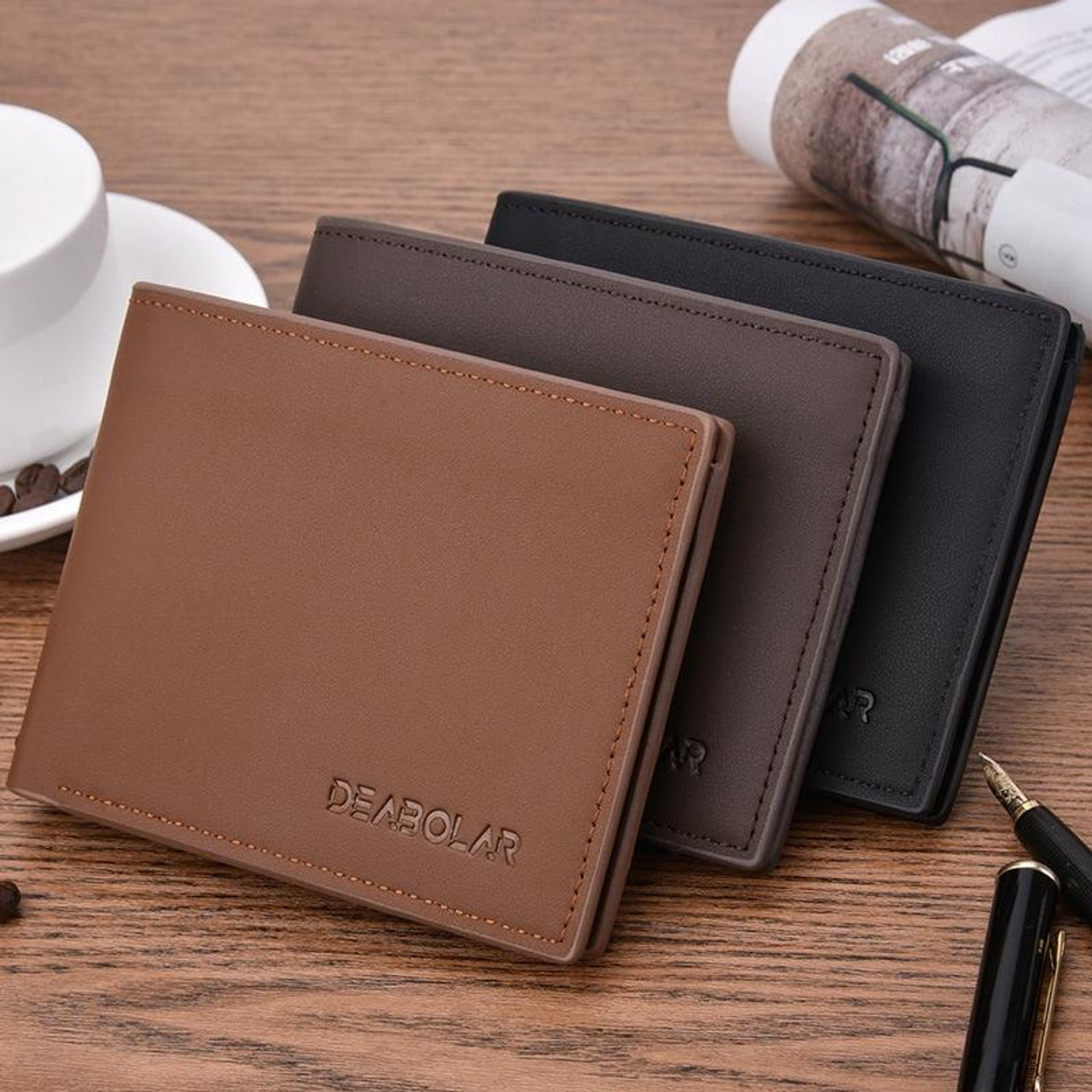 DEABOLAR Multifunctional Men Short PU Leather Wallet Multi Card