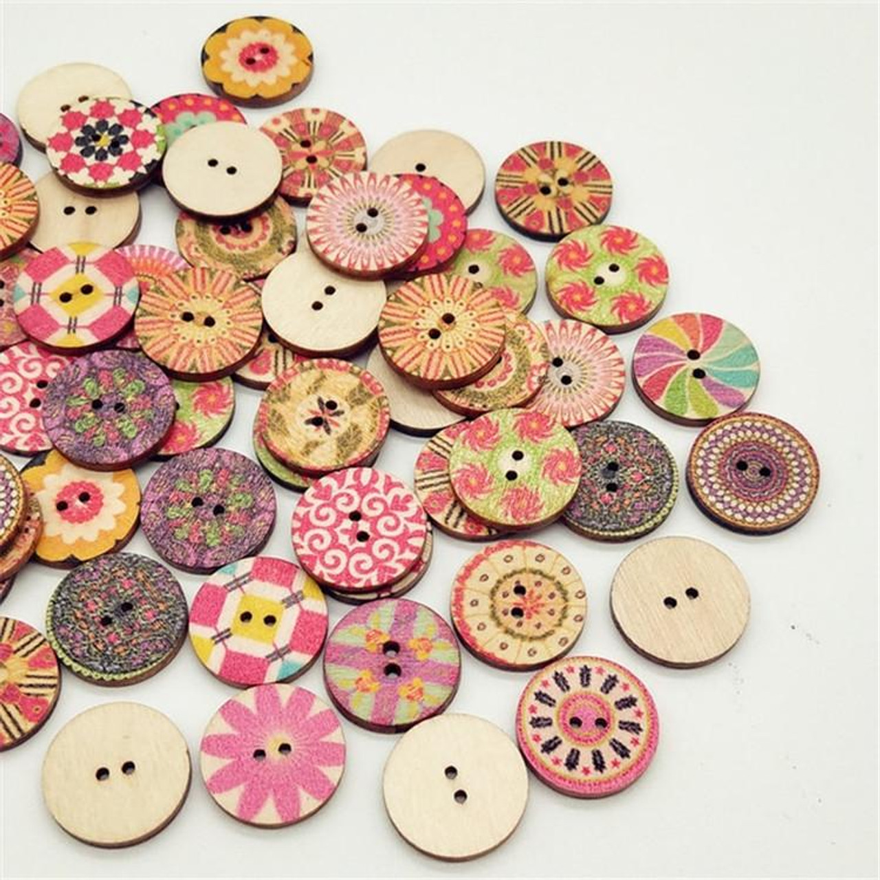  Buttons for Crafts 100pcs, 25mm Mixed Wooden Cartoon