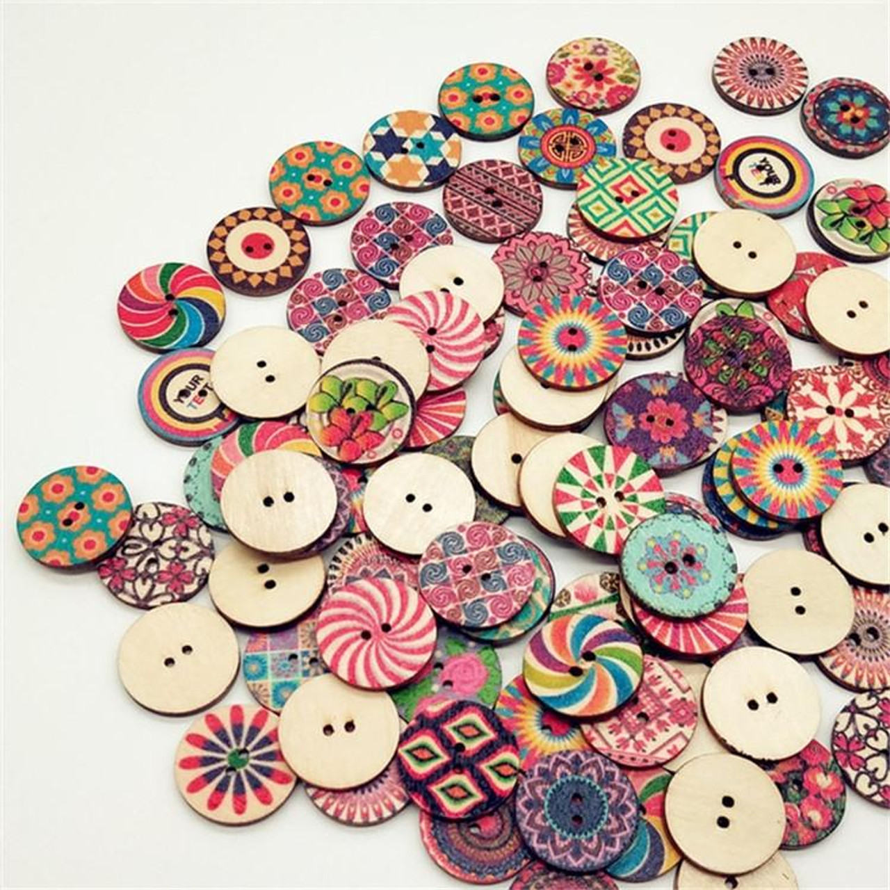  Buttons for Crafts 100pcs, 25mm Mixed Wooden Cartoon