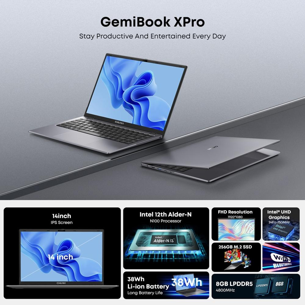 CHUWI GemiBook XPro 14.1-inch UHD Screen Intel N100 Laptop 8GB RAM
