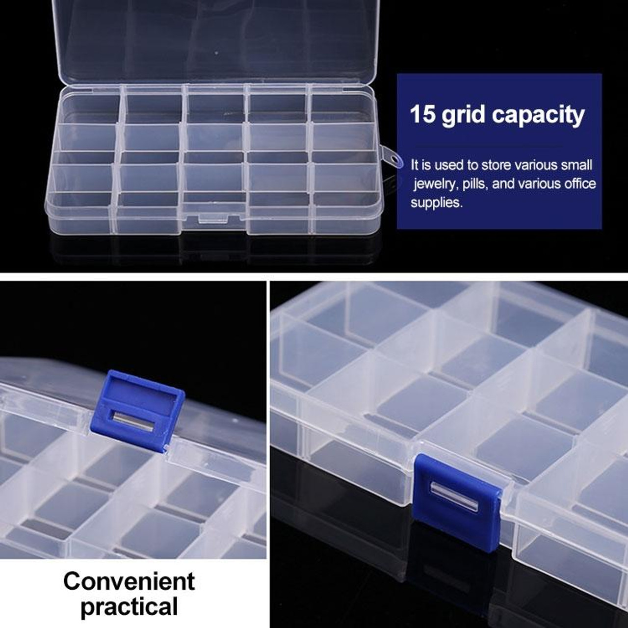 10 PCS Removable Grid Plastic 15 Slots Box Organizer for Jewelry Earring Fishing  Hook Small Accessories(White+Blue), snatcher