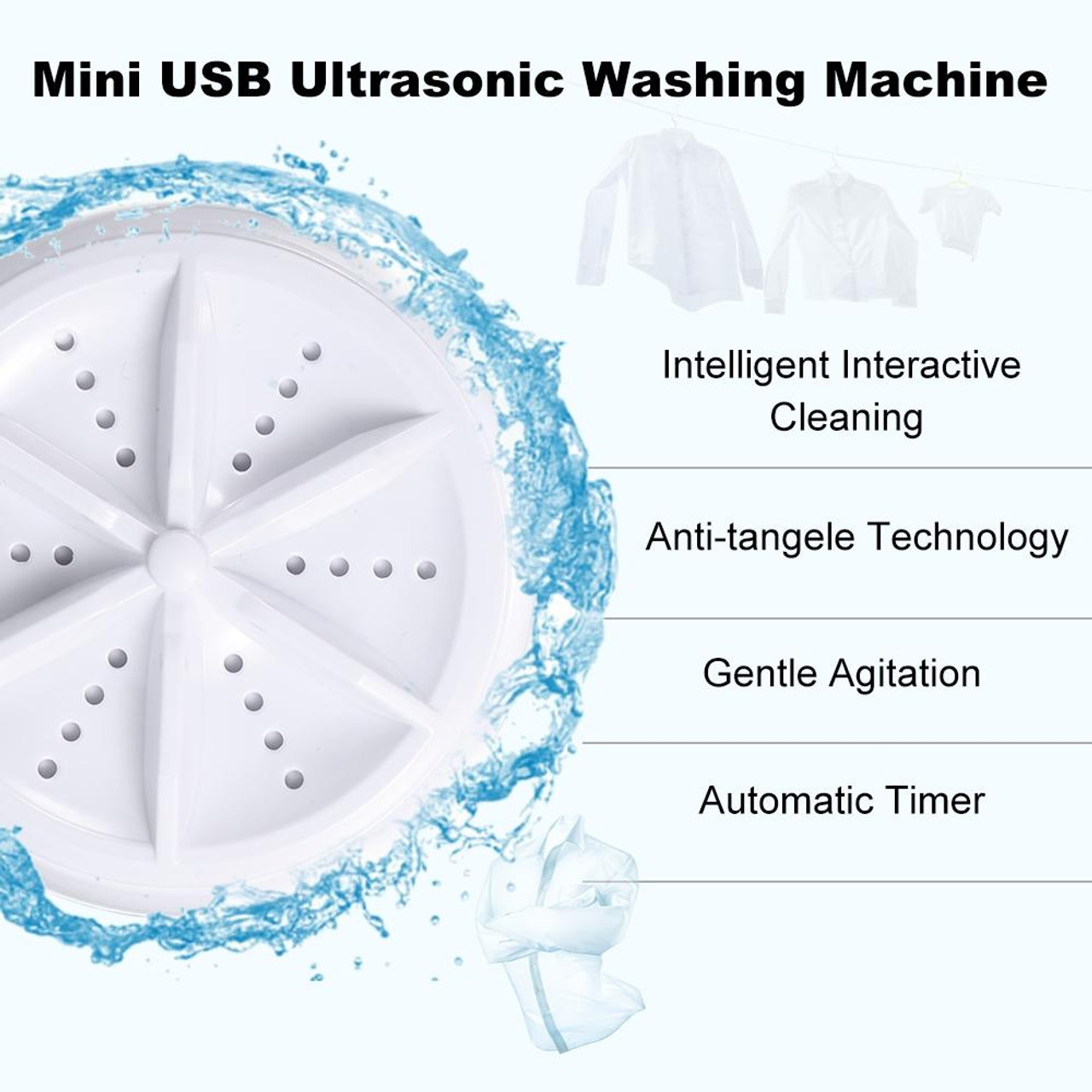 3 in 1 Portable Mini Washing Machine Ultrasonic Turbine Clothes Mini Washer  with USB Cable Convenient for Travel, snatcher