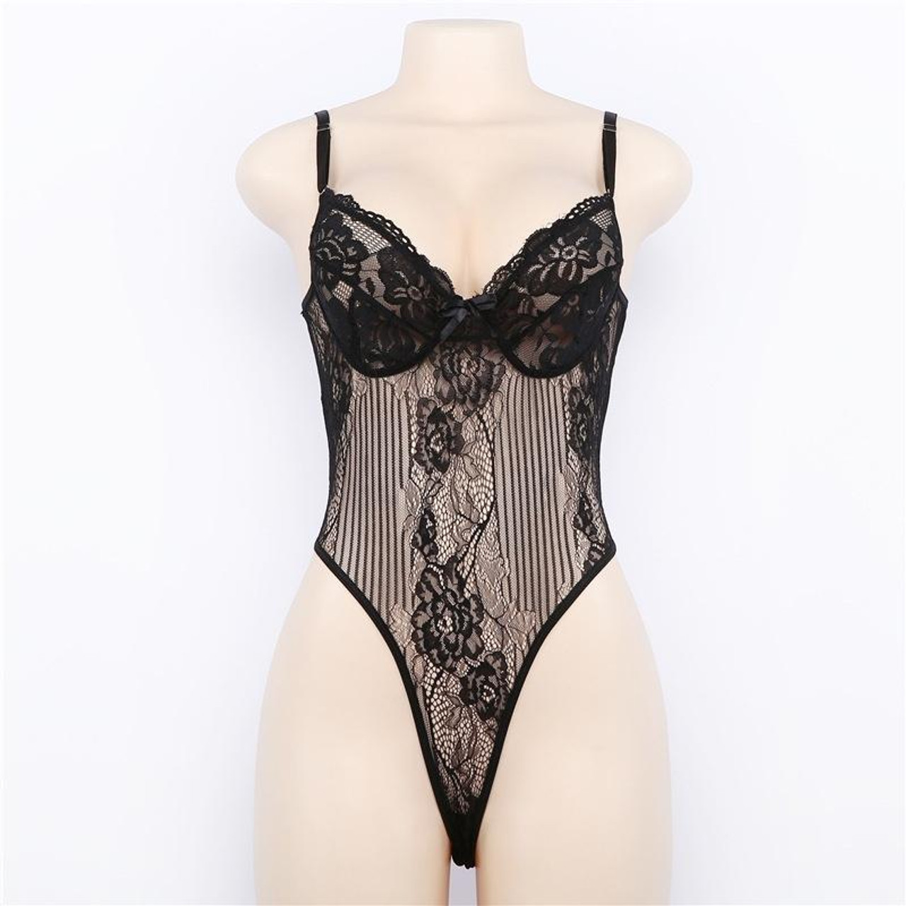 Women Sexy Lingerie Lace Underwear Sleepwear See Through Bodysuit, Size: XL( Black), snatcher