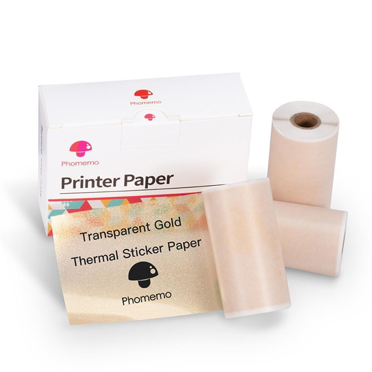 Phomemo M02 Pro/M02S Mini Printer Paper-Black on 53mm/25mm Clear Sticker  Paper, 15mm Gold Glitter Paper, Total 6 Rolls