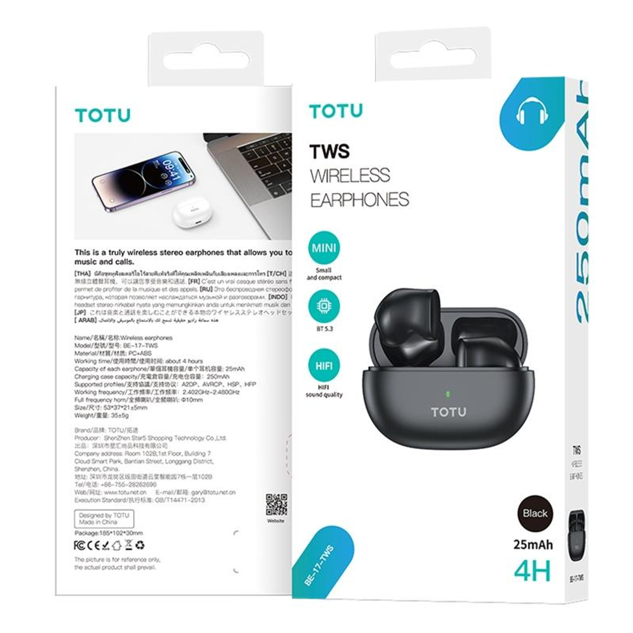 TOTU BE 17 TWS Bluetooth 5.3 Wireless Bluetooth Earphone White