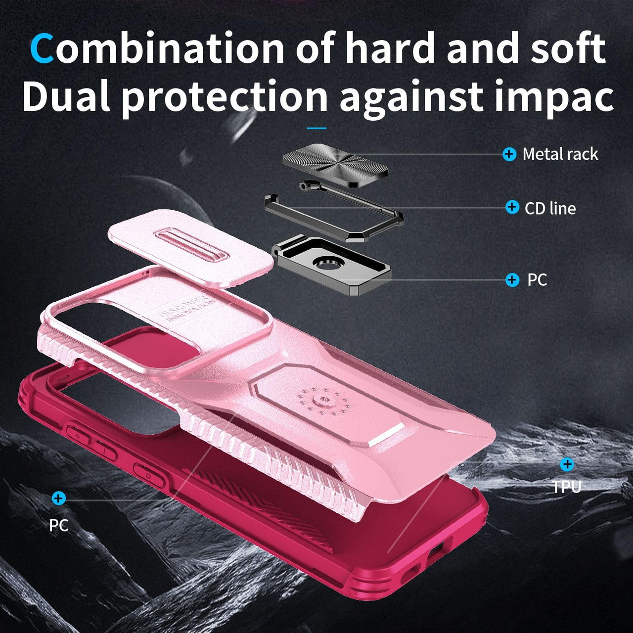 For Samsung Galaxy S24 Ultra 5G Sliding Camshield TPU + PC Phone Case with  Holder(Pink+Rose Red)