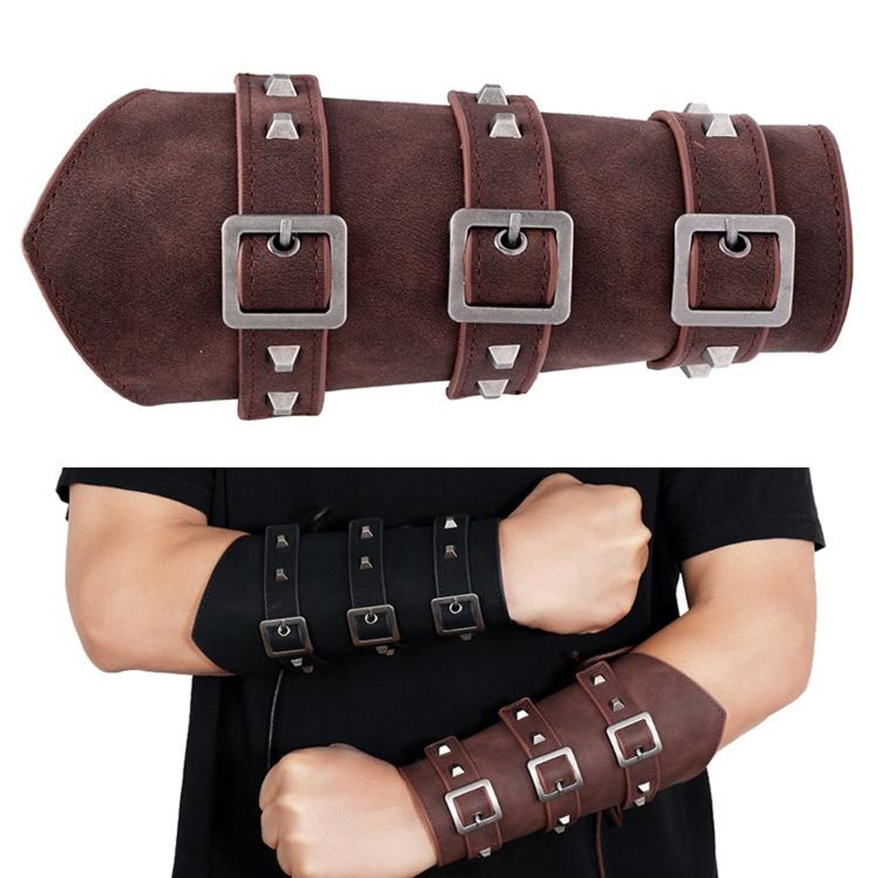 2 Pieces Punk Arm Guards Vambrace Buckled Gothic Medieval Bracers Arm 