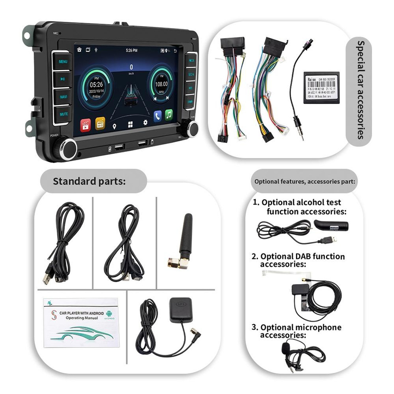 Autorradio 2 DIN S- OB7A: 1GB RAM - 32GB ROM - USB