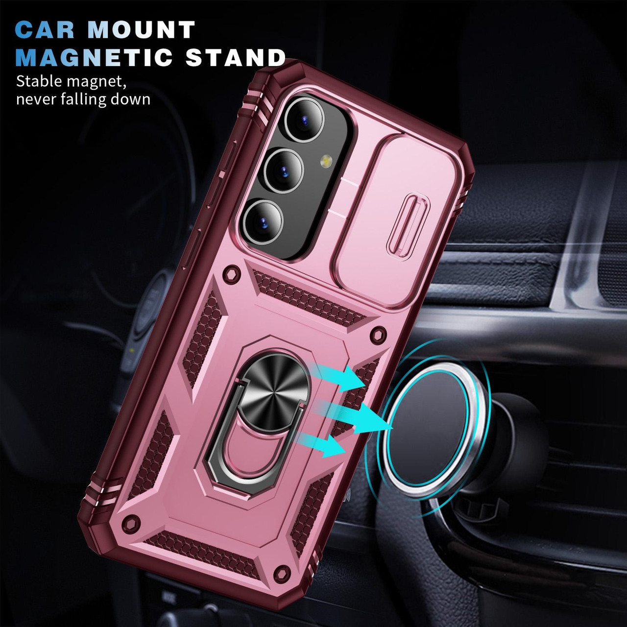 For Samsung Galaxy S24 Ultra 5G Sliding Camshield TPU + PC Phone Case with  Holder(Pink+Rose Red)