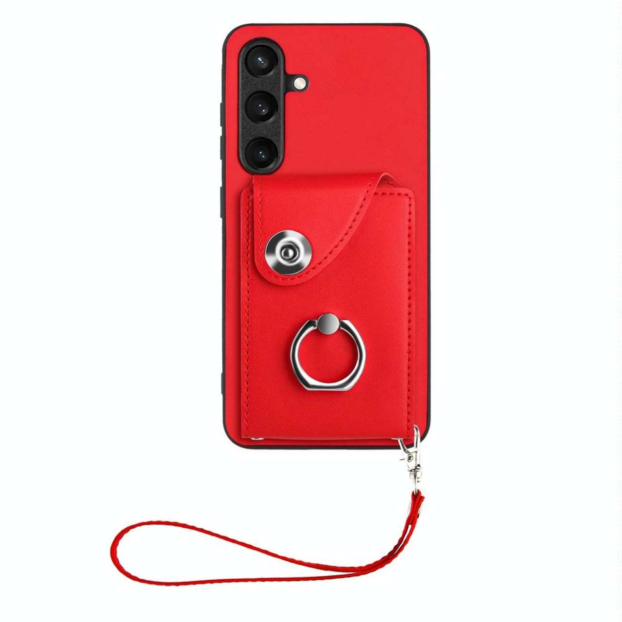 For Samsung Galaxy S24 5G Organ Card Bag Ring Holder PU Phone Case with  Lanyard(Red), snatcher