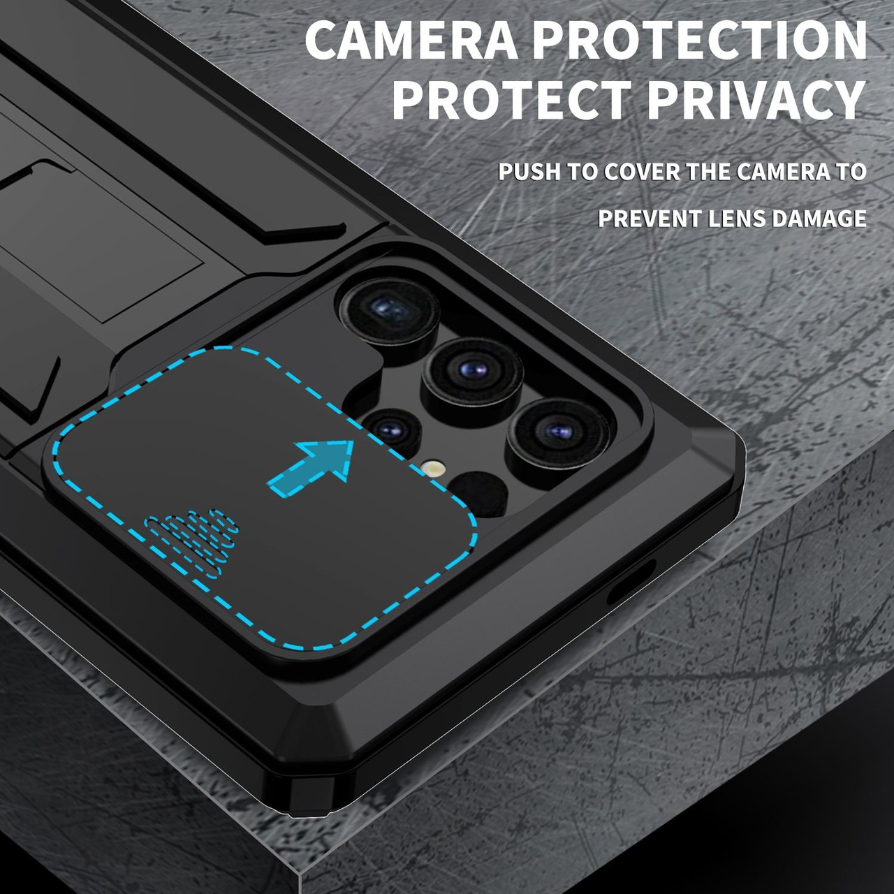 For Samsung Galaxy S24 Ultra 5G R-JUST Sliding Camera Life Waterproof  Holder Phone Case(Black)