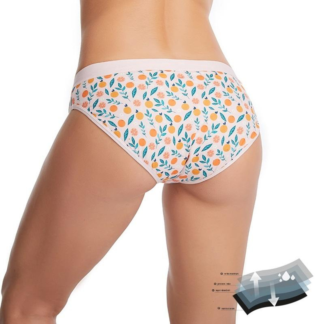 Antibacterial Second Suction Breathable Four-layer Leakproof Physiological  Underwear For Women (Color:Orange Printed Size:XXS), snatcher