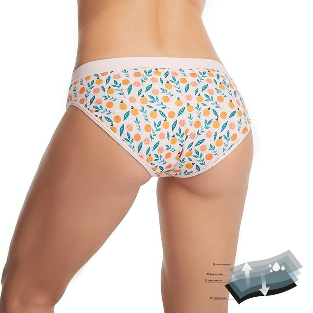 Antibacterial Second Suction Breathable Four-layer Leakproof Physiological  Underwear For Women (Color:Orange Printed Size:XS), snatcher