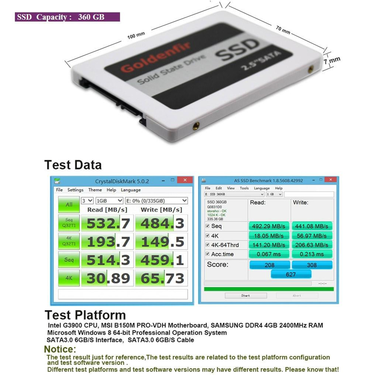 Goldenfir SSD 2.5 inch SATA Hard Drive Disk Disc Solid State Disk