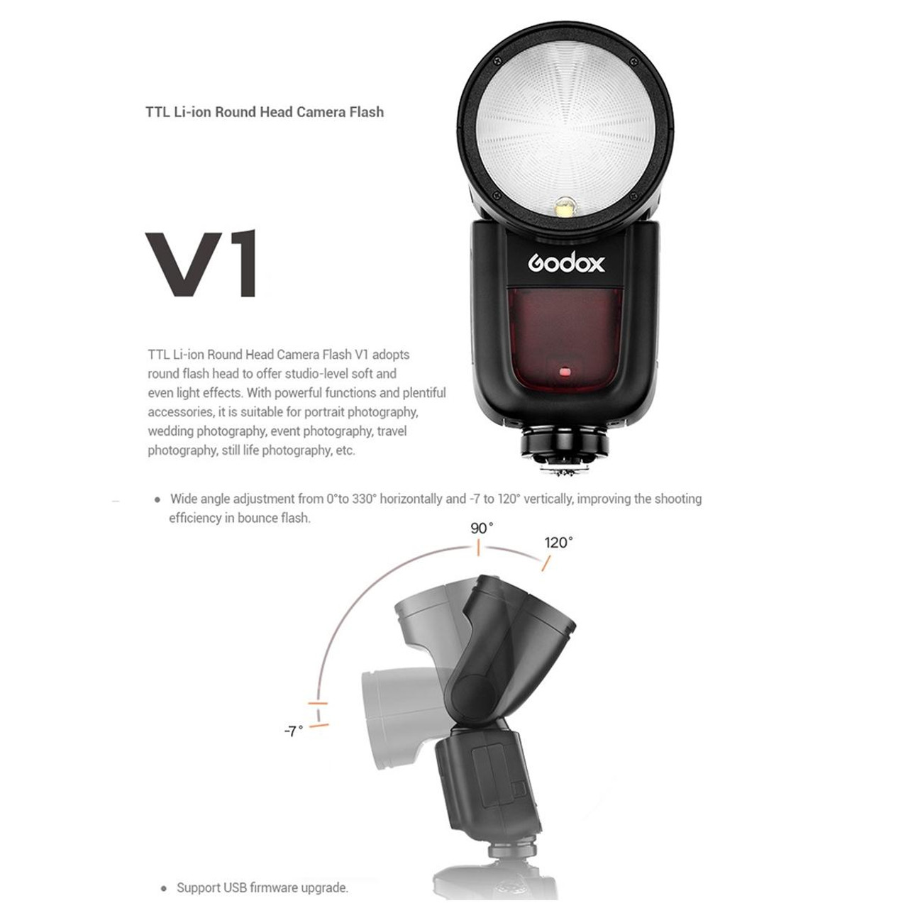 Godox V1-S Round Head Camera Flash for Sony, 2.4G 1/8000 HSS TTL Sony Flash  Speedlite, 480 Full Power Shots, 10 Level LED Modeling Lamp Compatible for  Sony Camera 