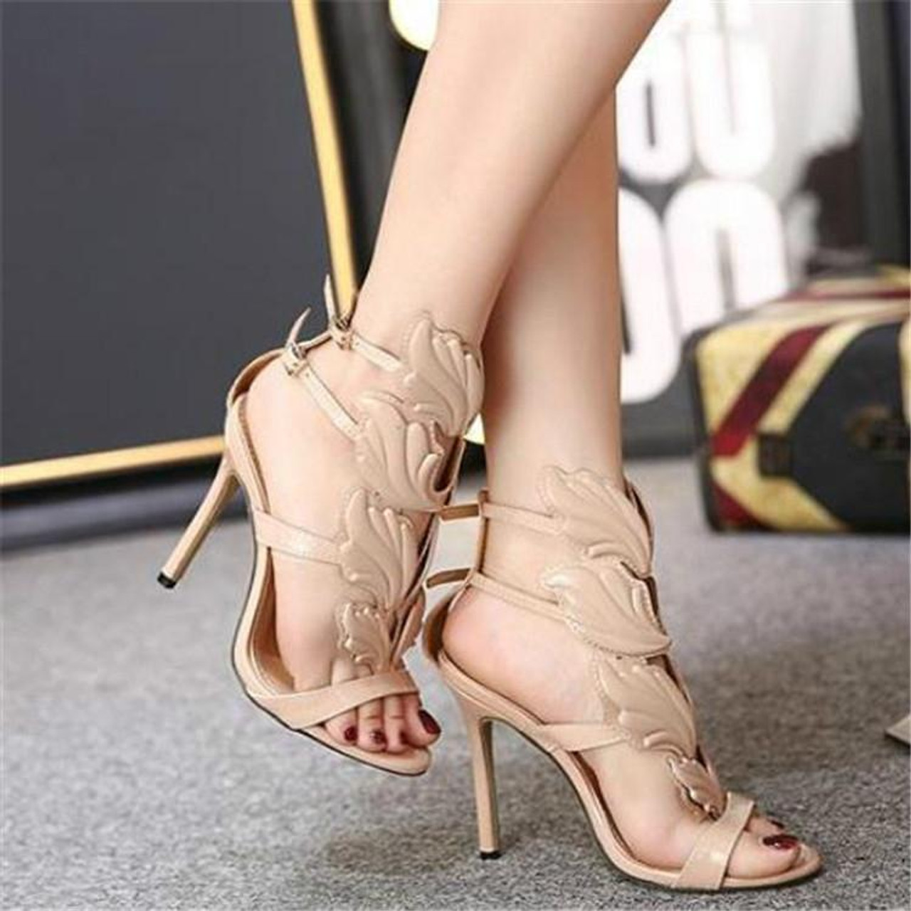 Woman Beautiful Butterfly Angel Wing High Heels Party Wedding Shoes Buckle  Ankle Strap Flower Embroider Gladiator Sandals - AliExpress