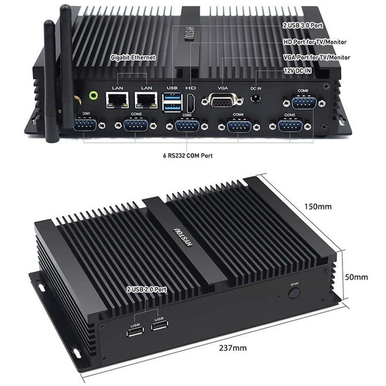 Mini PC industriel Intel i5 4200U 1,80 GHz avec 6 ports RS-232 –