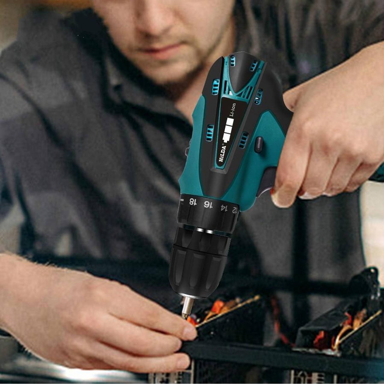 HILDA Electric Drill Cordless Screwdriver Lithium Battery Mini