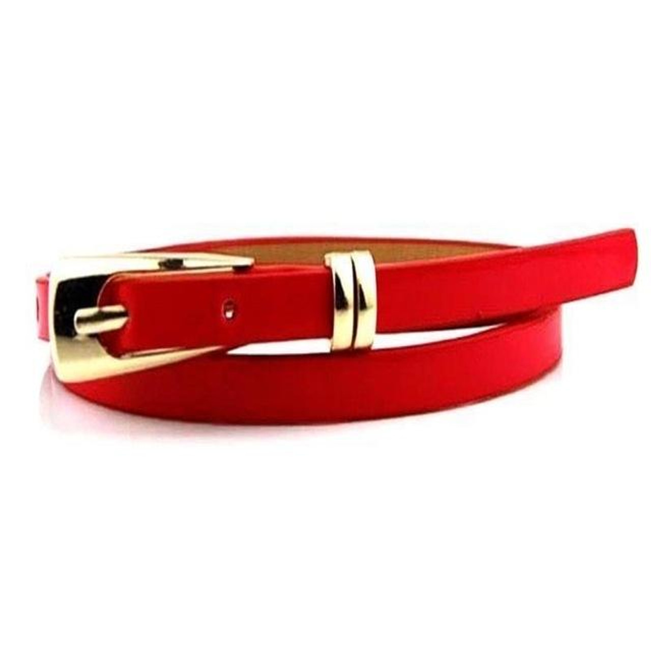 Candy-colored PU Leather Rectangular Buckle Thin Belt for Women, Length:  1050 x 11mm(Yellow)