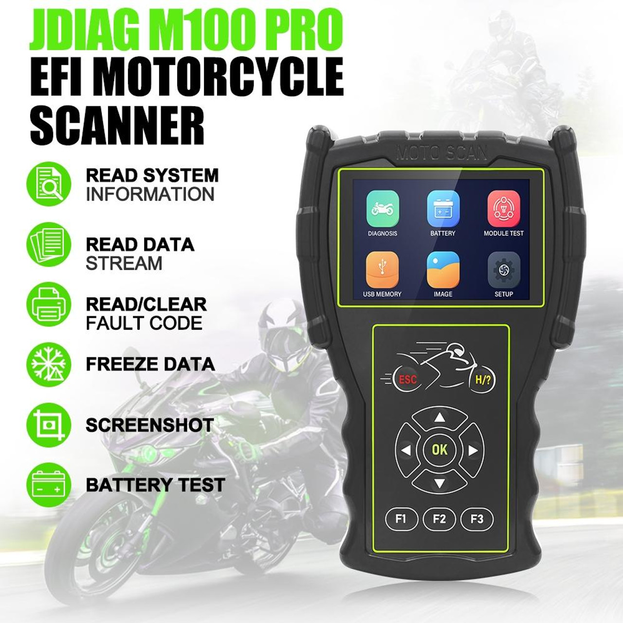 JDiag M100 OBD Motorcycle Scanner Diagnostic Code Reader – JDiag Store