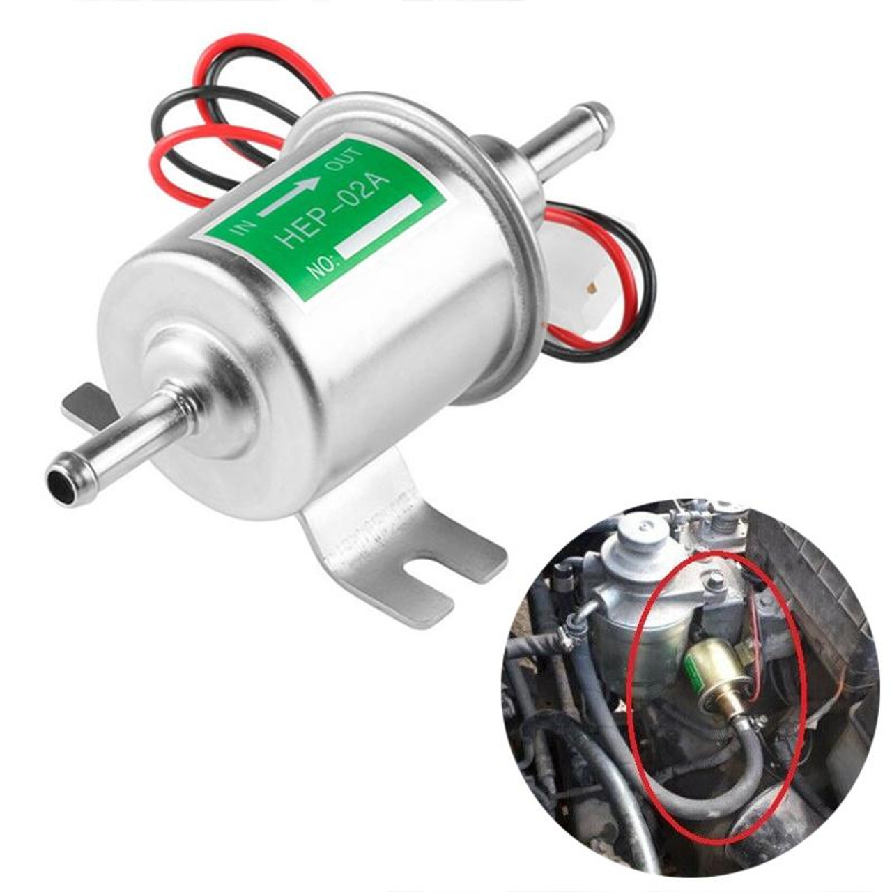 HEP-02A Universal Car 12V Fuel Pump Inline Low Pressure Electric Fuel Pump  (Silver), snatcher