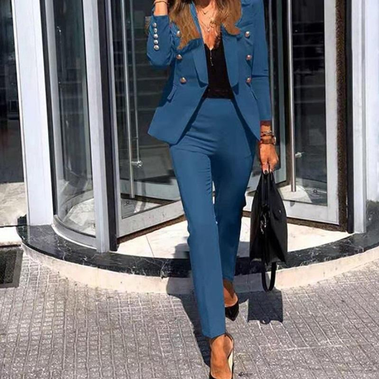 Office Ladies Formal Business Work Wear Pant Suit Women White Black Wine Navy  Female V-Neck Blazer And Trouser 2 Piece Set - AliExpress