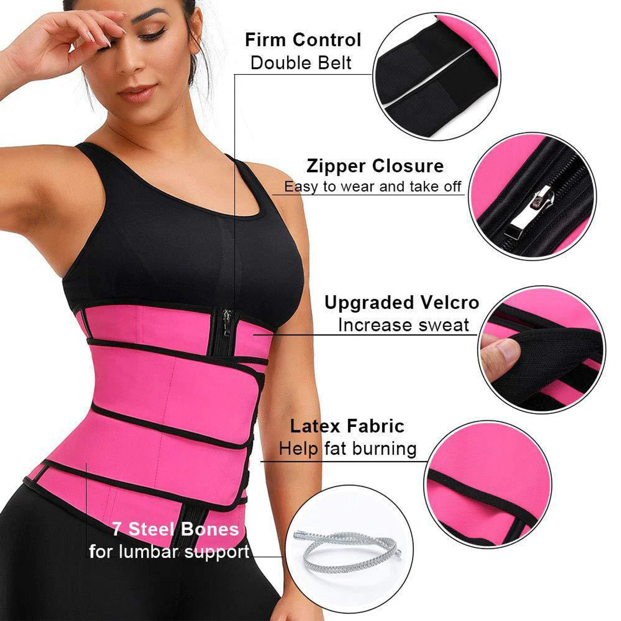 Black High Compression Double Velcro Strap Zipper Latex Waist Trainer –  Accessorize You Boutique