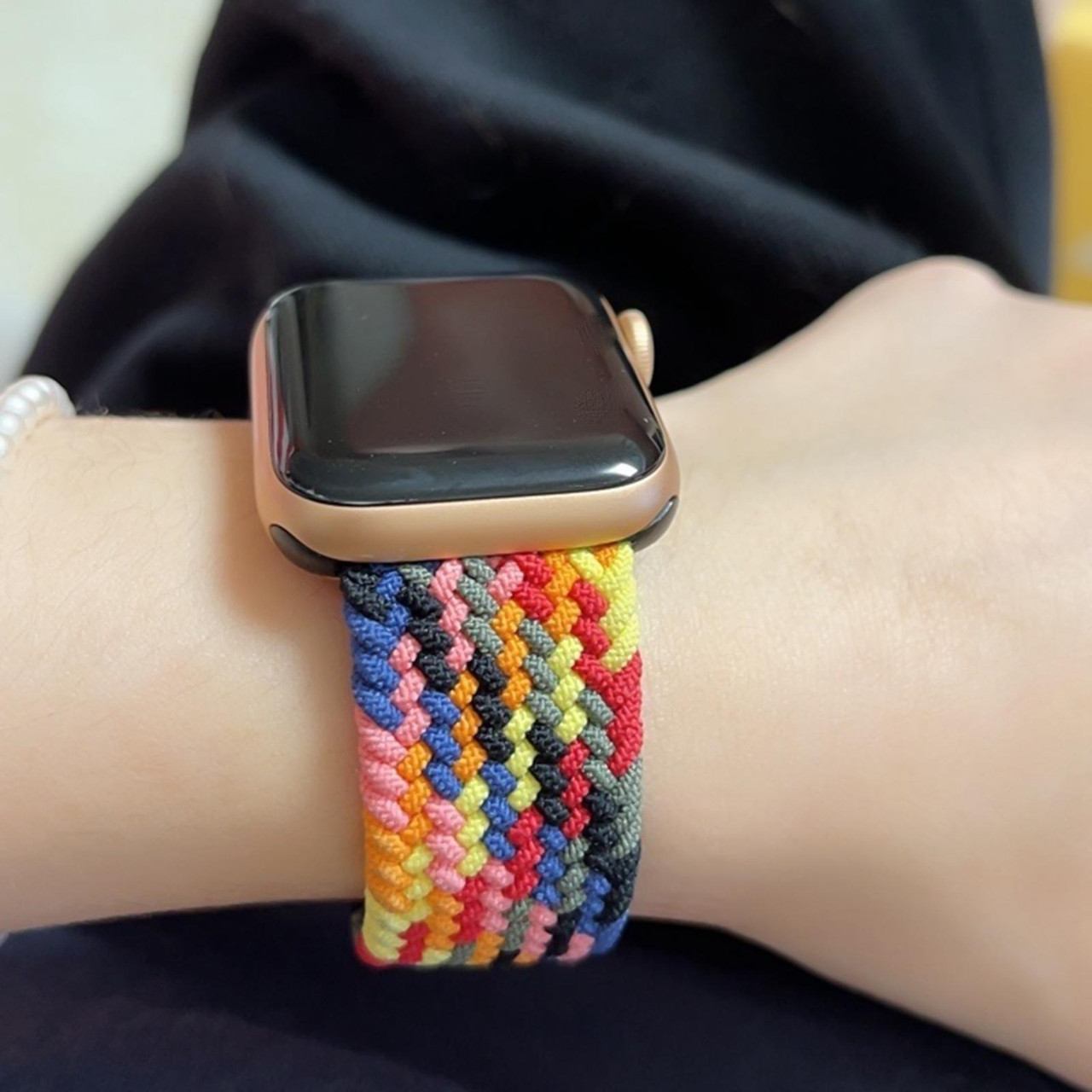 Rainbow Braided Single Loop Watch Band Size S 130mm For Apple