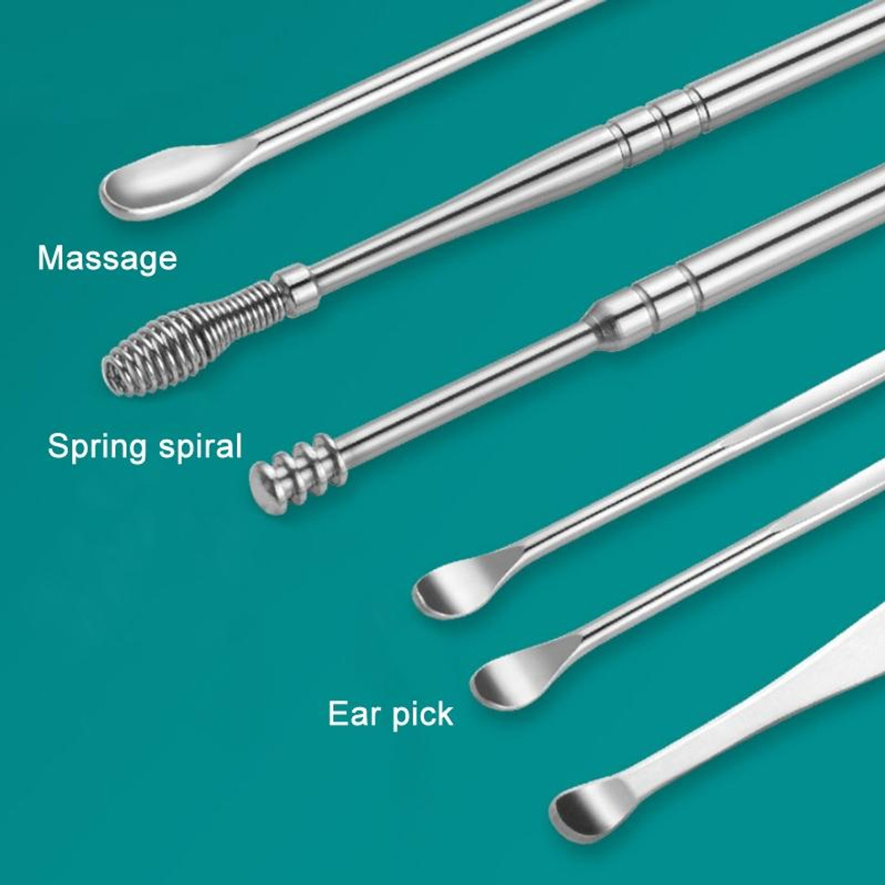 5 Sets 6 In 1 Stainless Steel Spring Spiral Portable Ear Pick