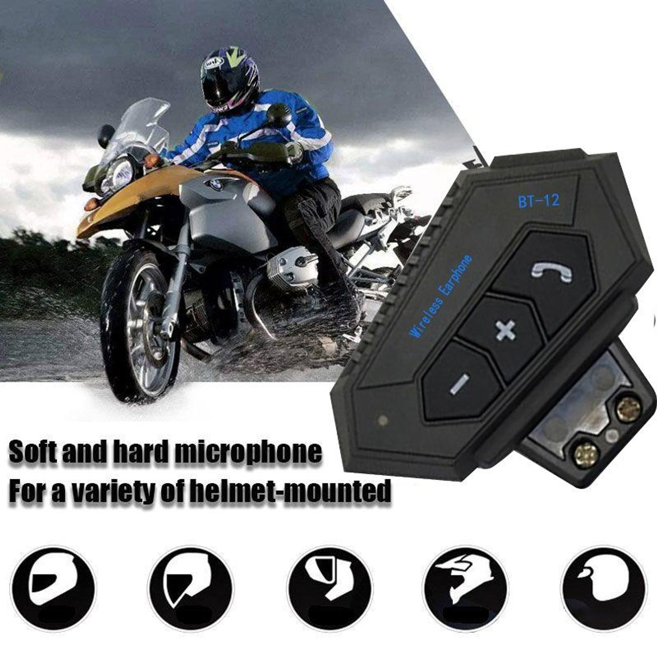 BT12 Motorcycle Helmet Bluetooth Headset Motorcycle Intercom