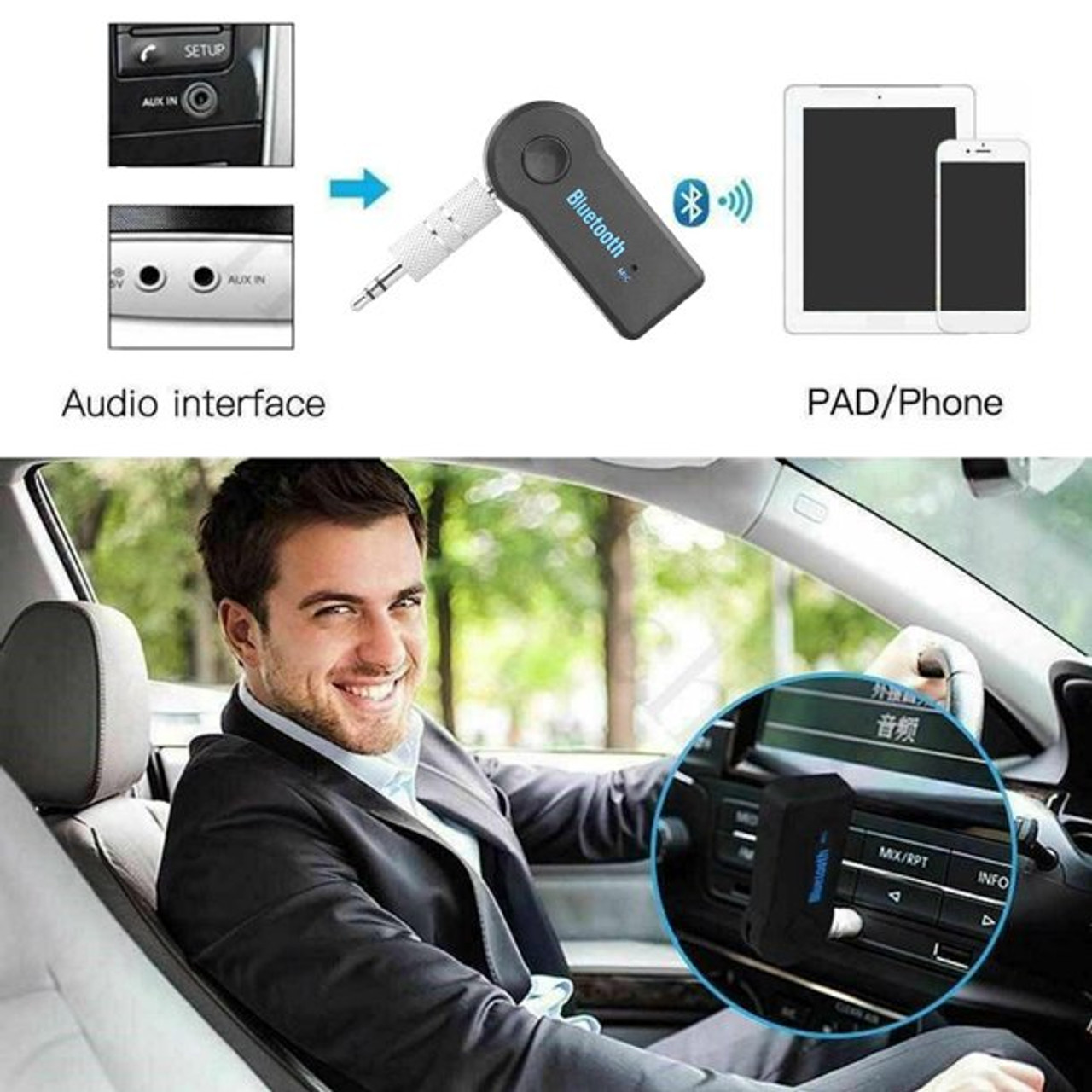 Wireless Car Bluetooth, System AUX Audio Music Receiver Adapter with Mic  Kit 3.5mm 