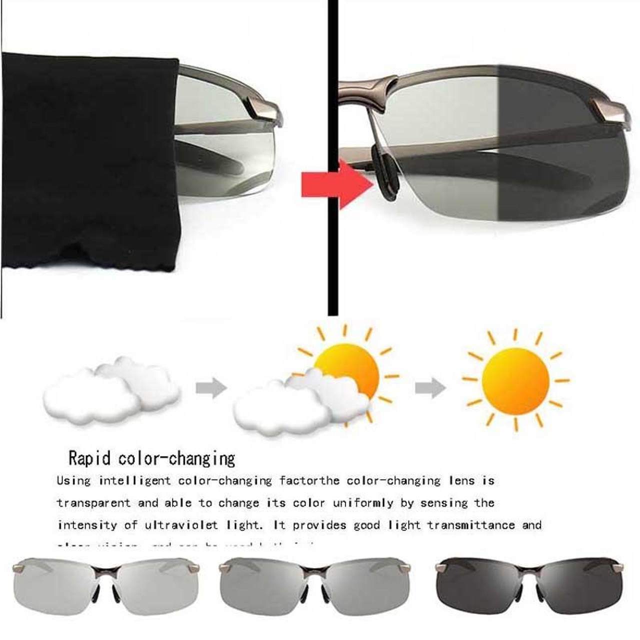 Intelligent Photochromic Polarized Day Night Driving Sunglasses for Men |  UV400 Safety Glasses with Aluminum Magnesium Frame