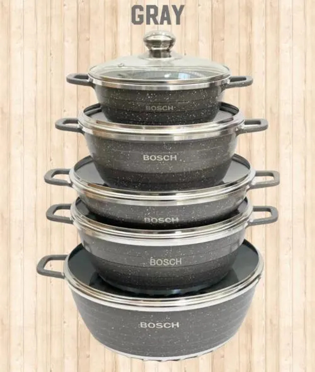 BOSCH Granite Non Stick Coating Cooking Pot Set 10 Pcs