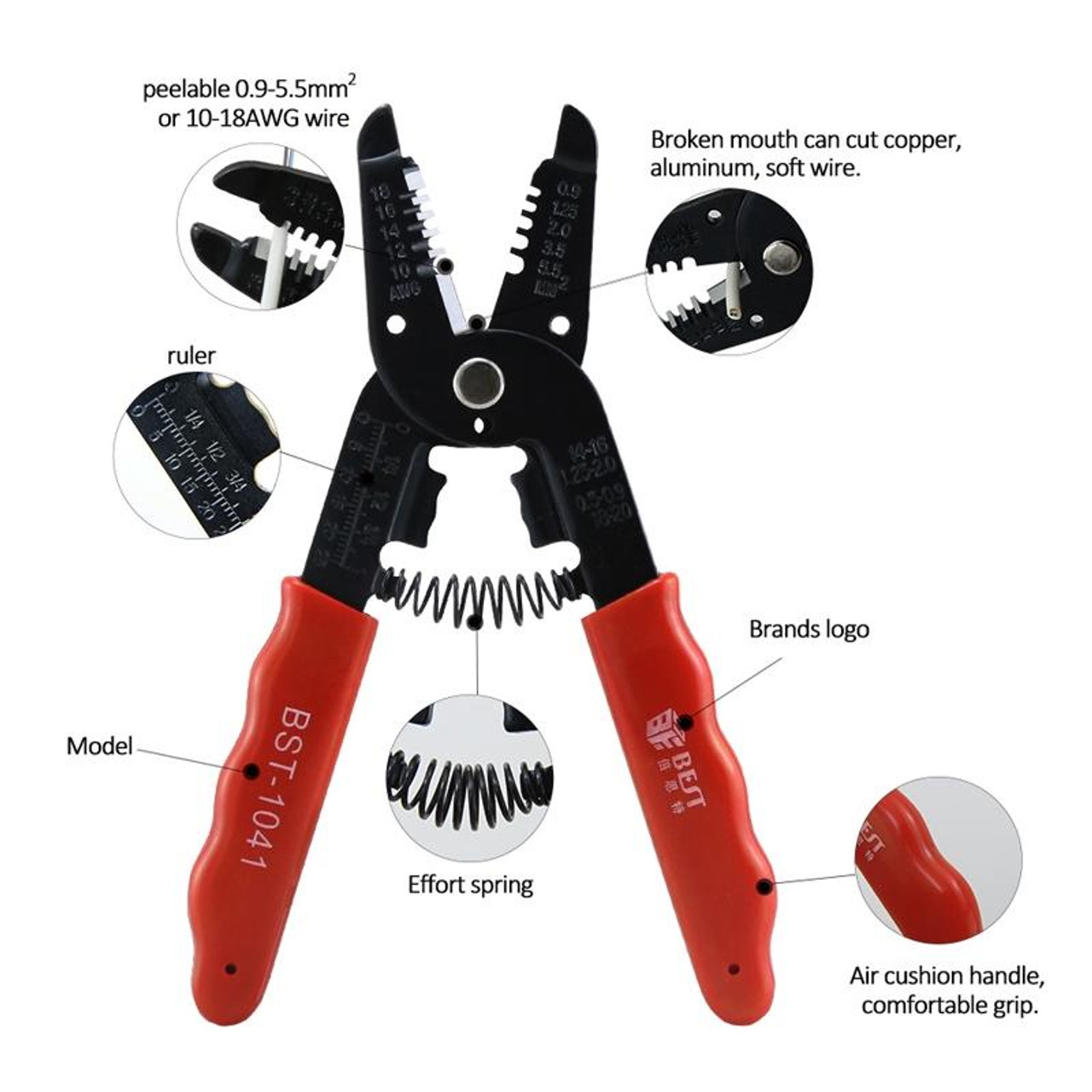 BEST-1041 0.9 ~ 5.5mm Wire Stripping Pliers, snatcher image image