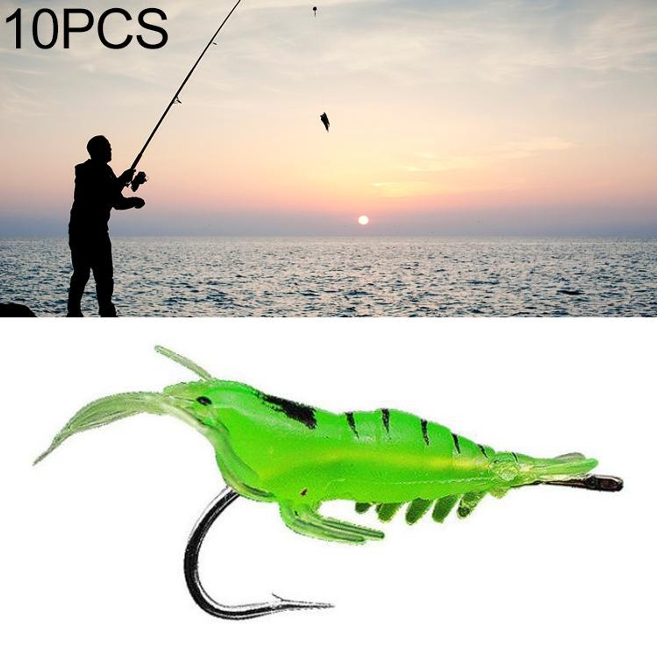 10 PCS 4cm Fishing Soft Artificial Shrimp Bait Lures Popper Poper Baits  with Hook (Green), snatcher