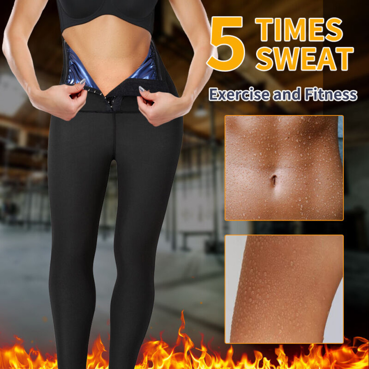 Sauna Sweat Shapewear Leggings Pants Workout Suit Waist Trainer Shaper  Sweatsuit Exercise Fitness Gym Yoga Women Medium Pants (Full Heat Trapping)
