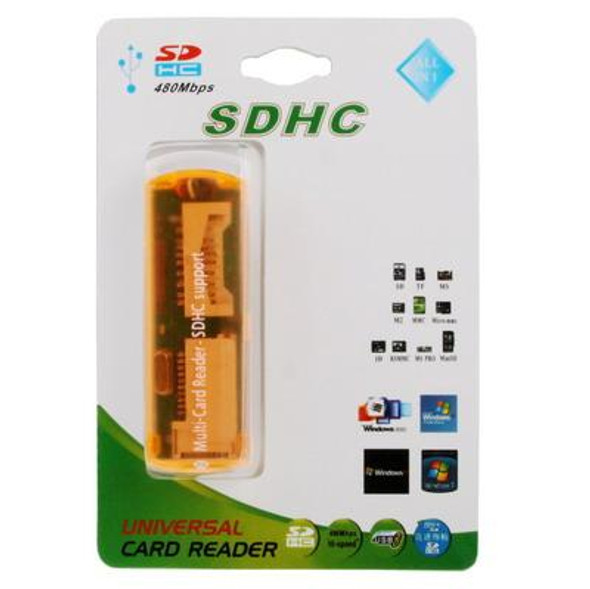 USB 2.0 Multi Card Reader, Support SD/MMC, MS, TF, M2 Card(Orange)