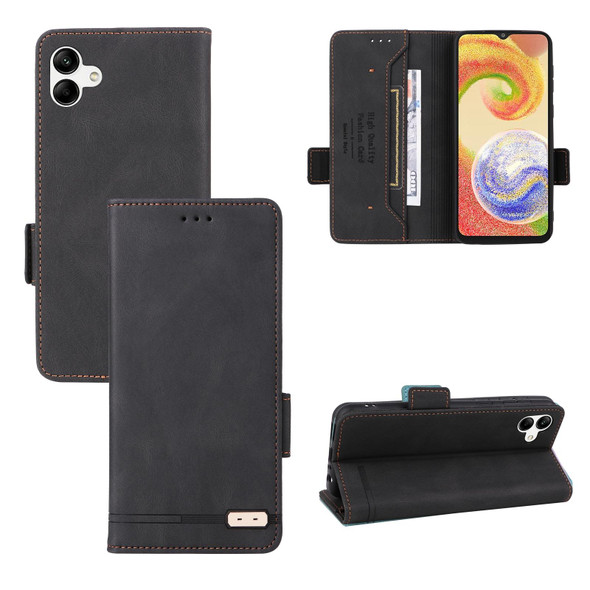 Samsung Galaxy A04 4G Magnetic Clasp Flip Leather Phone Case(Black)