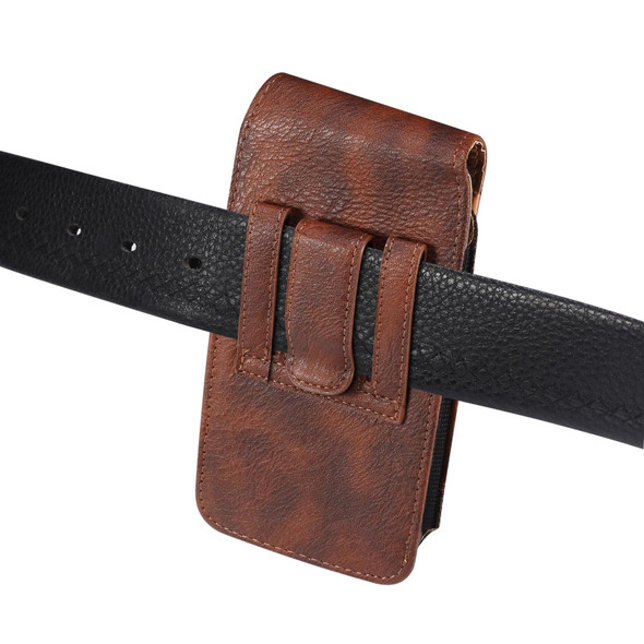 5.2 inch Mobile Phone Cowhide Texture Oxford Cloth Waist Bag(Brown)